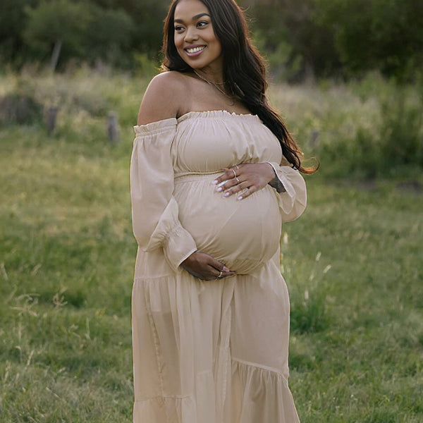 Momnfancy Tulle Boat Neck Maternity Maxi Dresses