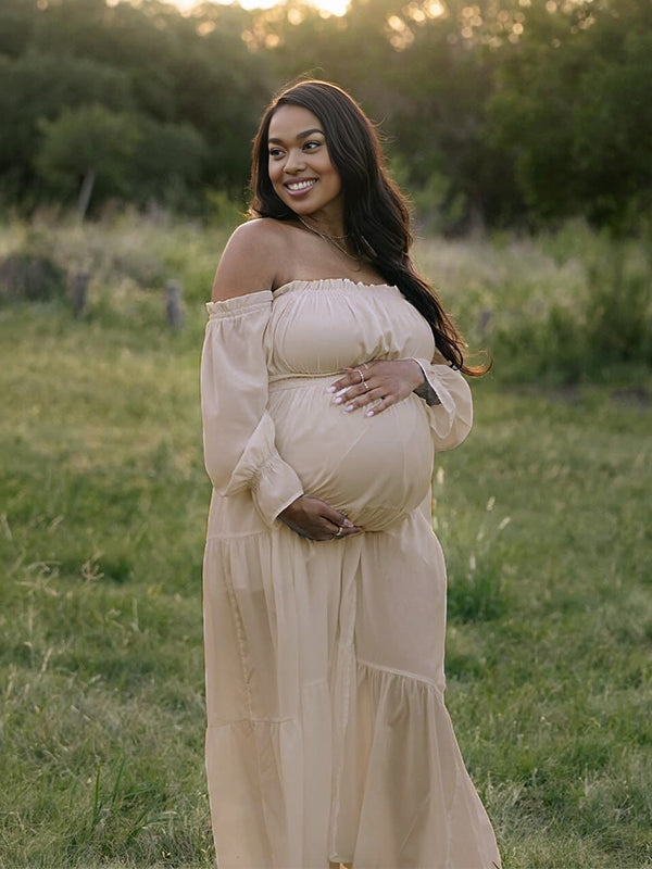 Momnfancy Tulle Boat Neck Maternity Maxi Dresses