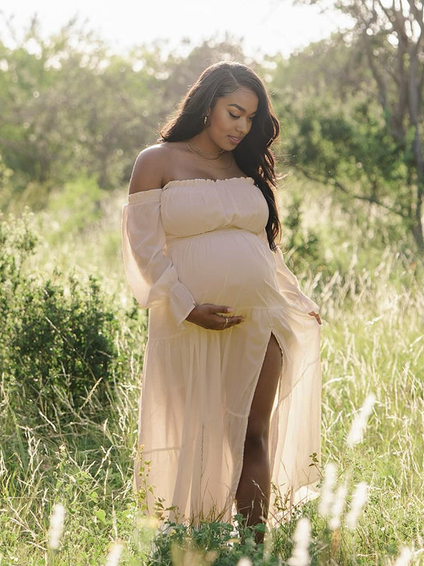 Momnfancy Tulle Boat Neck Maternity Maxi Dresses