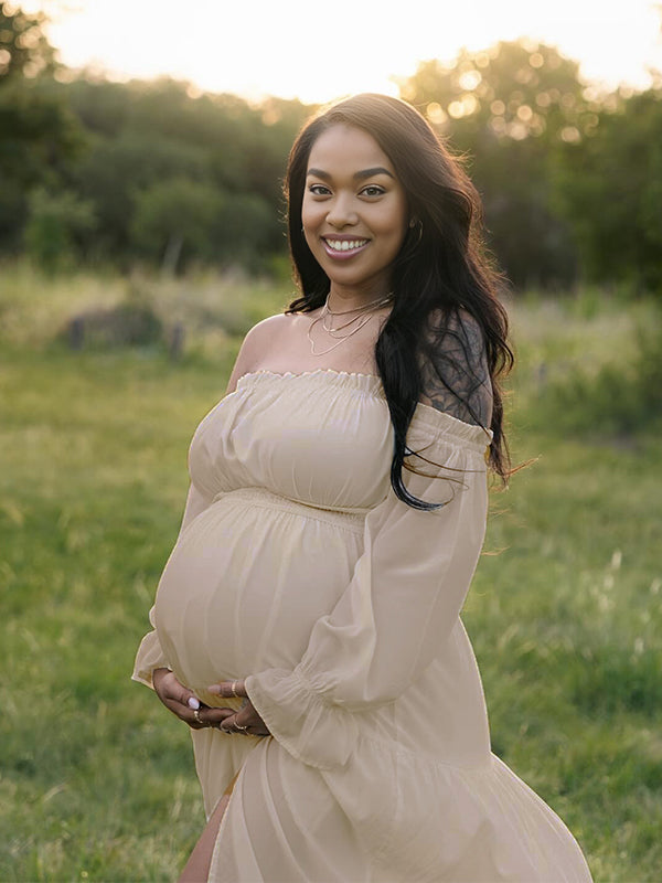 Momnfancy Tulle Boat Neck Maternity Maxi Dresses