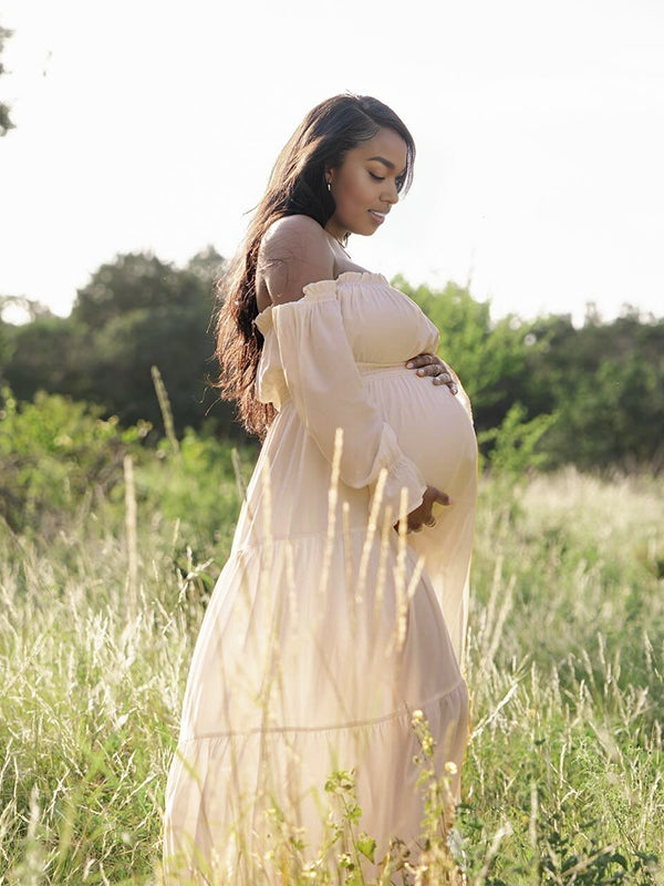 Momnfancy Tulle Boat Neck Maternity Maxi Dresses