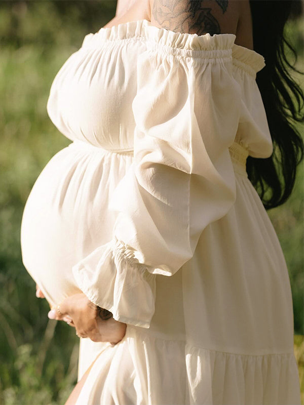 Momnfancy Tulle Boat Neck Maternity Maxi Dresses