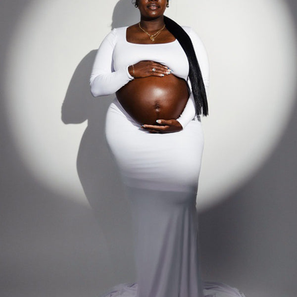 Momnfancy Side Slit Crop Maternity Maxi Dresses