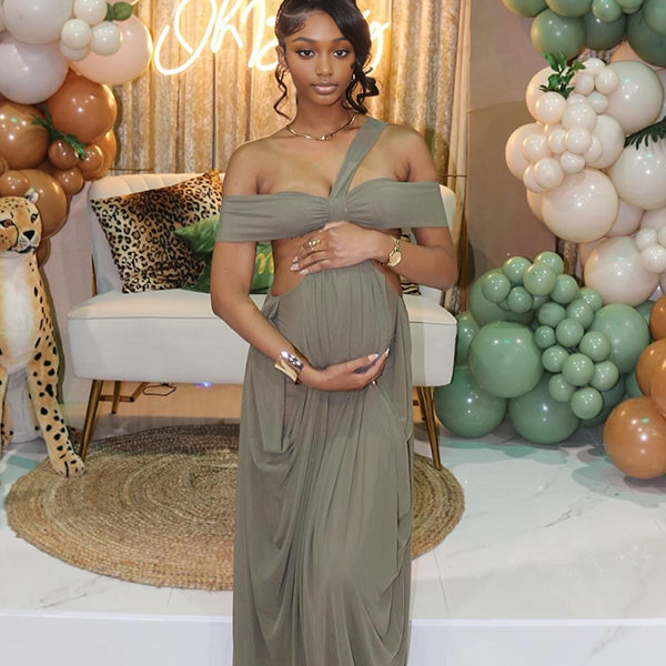 Momnfancy Halter Neck Falbala Maternity Maxi Dresses