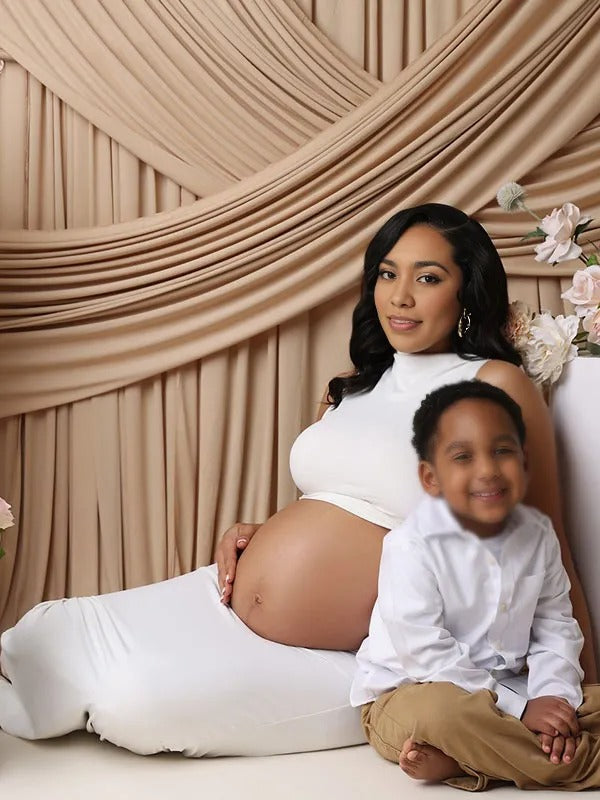 Momnfancy White Crop 2-in-1 Bodycon Photoshoot Maternity Maxi Dress