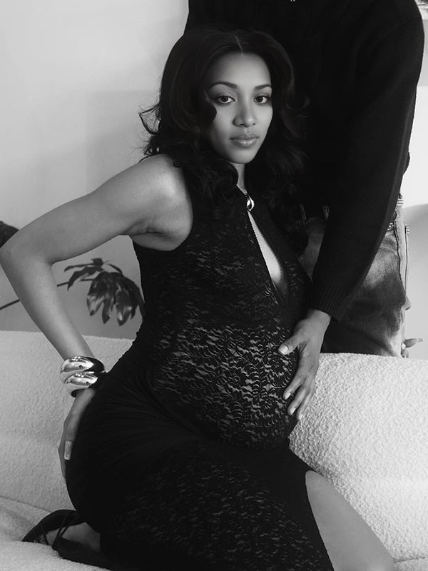 Momnfancy Lace Sheer Ruched Maternity Maxi Dresses