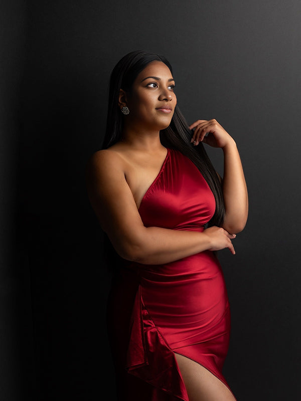 Momnfancy Oblique Shoulder Side Slit Maternity Maxi Dresses