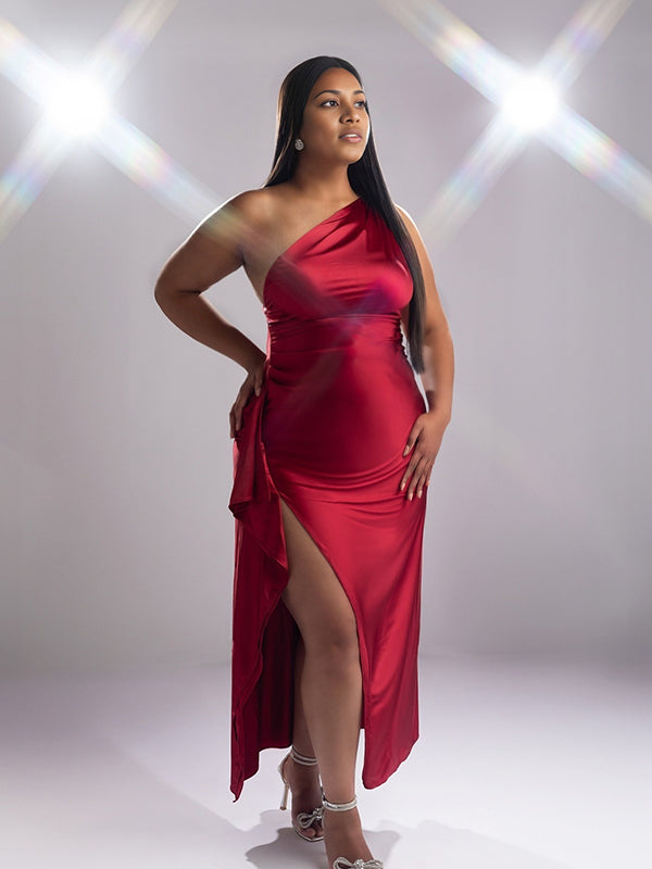 Momnfancy Oblique Shoulder Side Slit Maternity Maxi Dresses