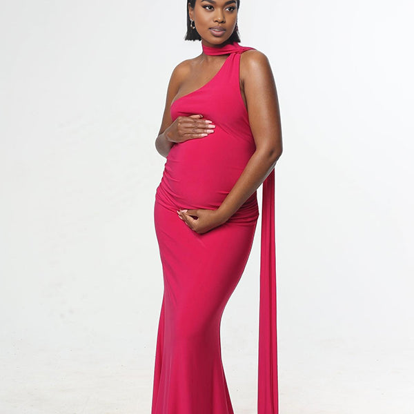 Momnfancy Oblique Shoulder Mermaid Maternity Maxi Dresses