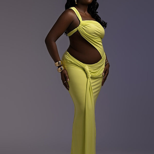 Momnfancy Oblique Shoulder Ruched Maternity Maxi Dresses