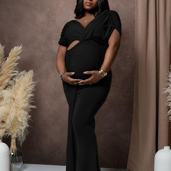 Momnfancy Trailing Ruched Maternity Maxi Dresses