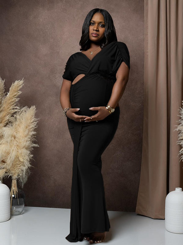 Momnfancy Trailing Ruched Maternity Maxi Dresses