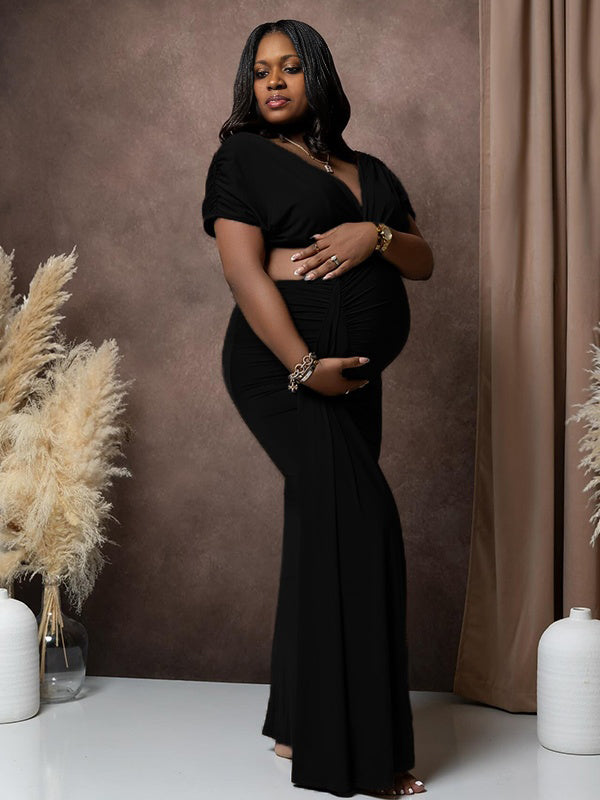 Momnfancy Trailing Ruched Maternity Maxi Dresses