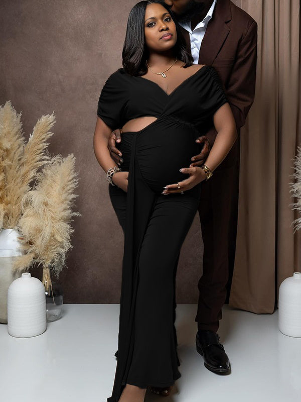 Momnfancy Trailing Ruched Maternity Maxi Dresses