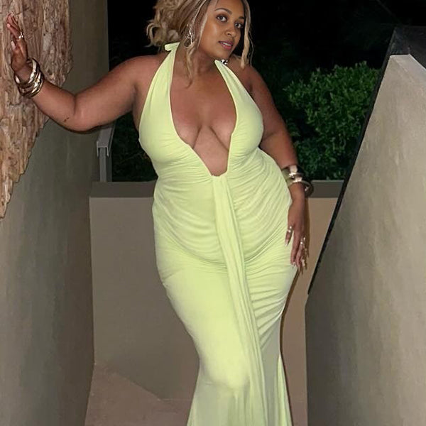 Momnfancy Trailing Plunging Neckline Mermaid Maternity Maxi Dresses