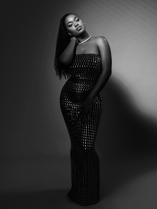 Momnfancy Tube Top Hotfix Rhinestones Maternity Maxi Dresses