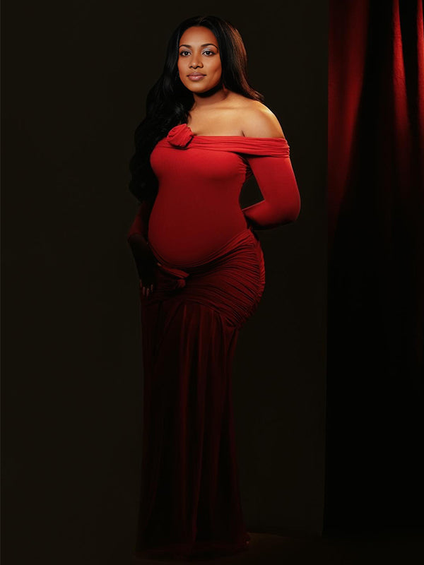 Momnfancy Boat Neck 3D-flowers Bodycon Maternity Maxi Dresses