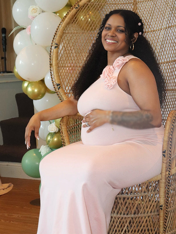 Momnfancy Oblique Shoulder 3D-flowers Maternity Maxi Dresses