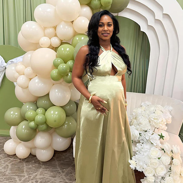 Momnfancy Halter Neck Side Slit Maternity Maxi Dresses
