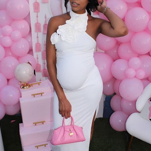 Momnfancy Backless 3D-flowers Bodycon Baby Shower Maternity Maxi Dresses