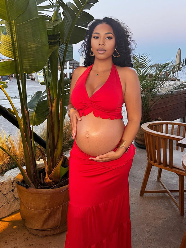 Momnfancy 2-in-1 Falbala Twist Maternity Maxi Dresses