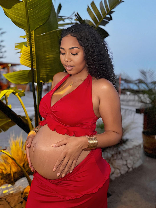 Momnfancy 2-in-1 Falbala Twist Maternity Maxi Dresses