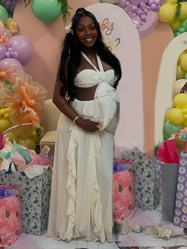 Momnfancy Falbala 3D-flowers Maternity Maxi Dress