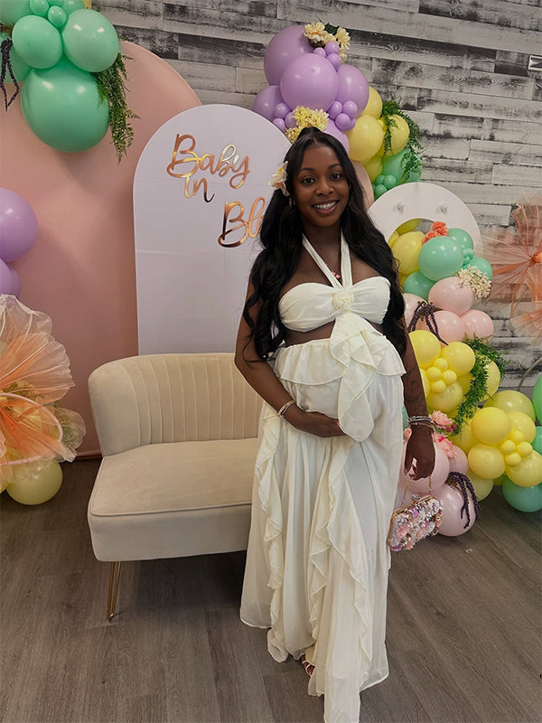 Momnfancy Falbala 3D-flowers Maternity Maxi Dress