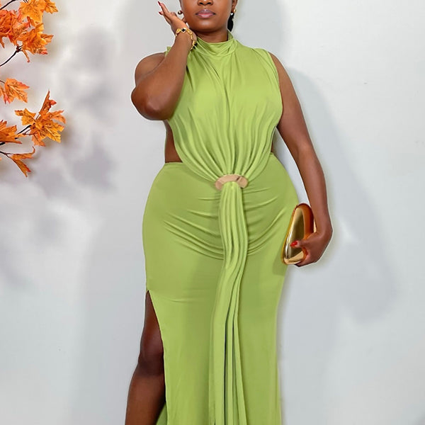 Momnfancy Side Slit Cut-out Maternity Maxi Dress