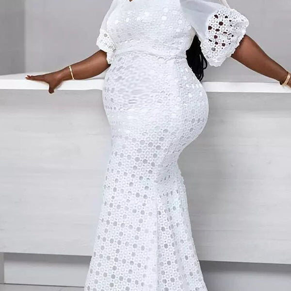Momnfancy Cut-out Puff Sleeve Maternity Maxi Dress