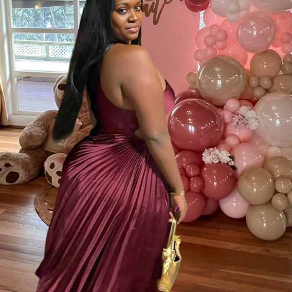 Momnfancy Ruched Oblique Shoulder Cut-out Maternity Maxi Dress
