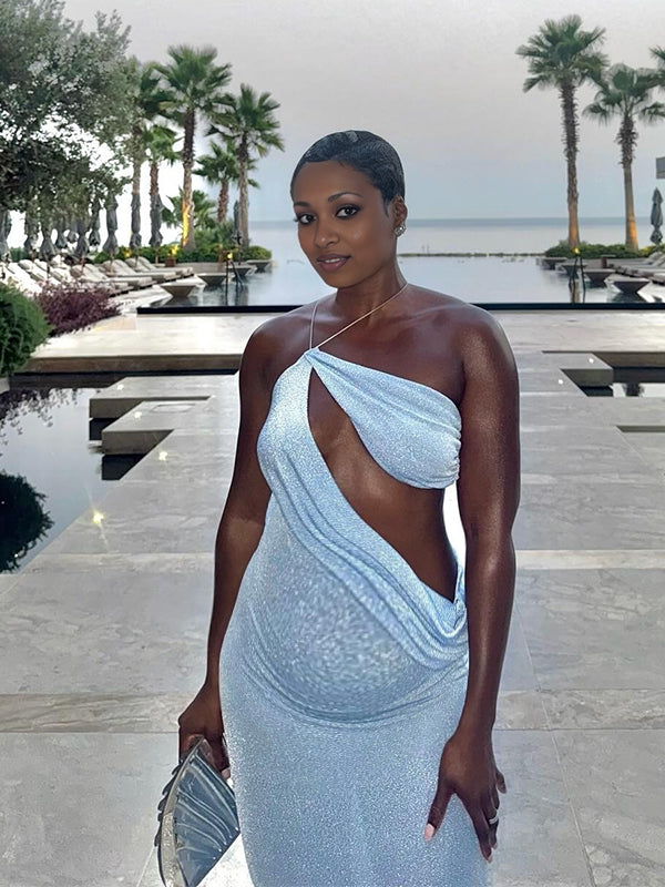 Momnfancy Open Back Cut-out Splicing Trailing Maternity Mini Dress