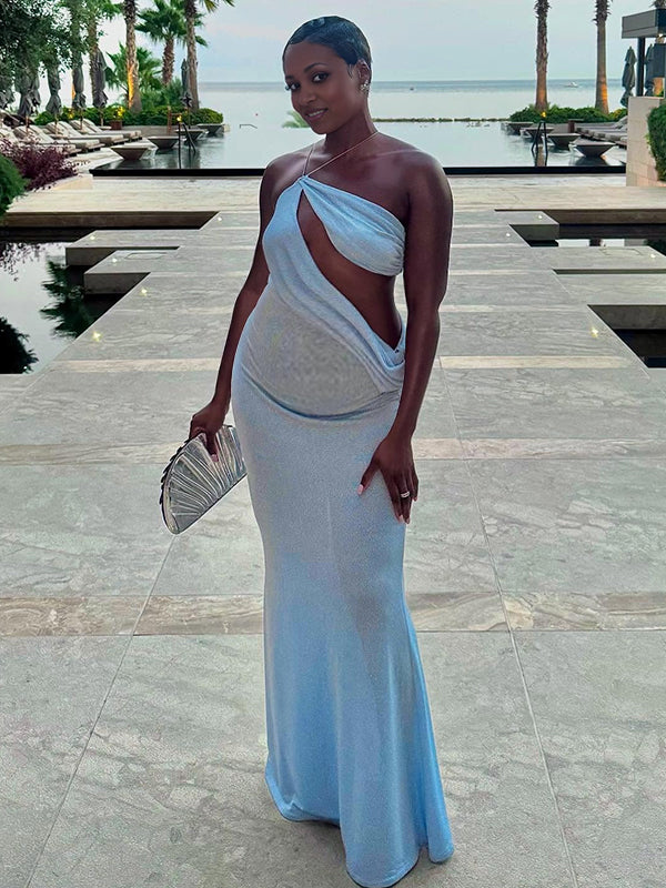 Momnfancy Open Back Cut-out Splicing Trailing Maternity Mini Dress