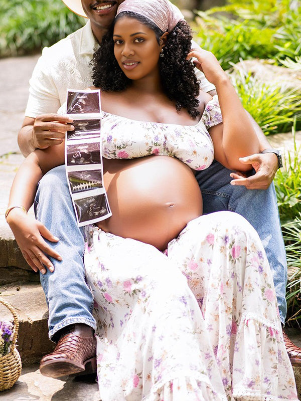 Momnfancy 2-in-1 Boat Neck Crop Print Photoshoot Maternity Maxi Dress