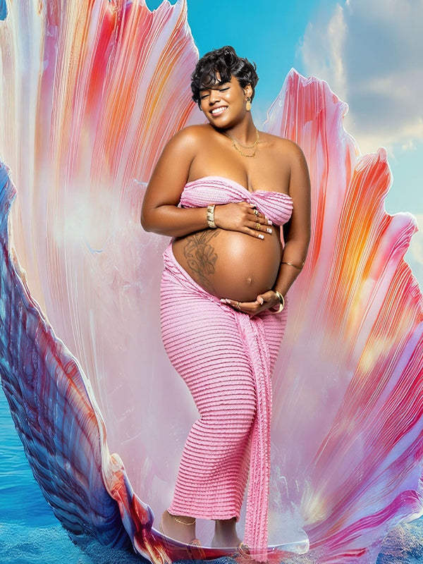 Momnfancy 2-in-1 Tube Top Crop Lace-up Bodycon Maternity Maxi Dress