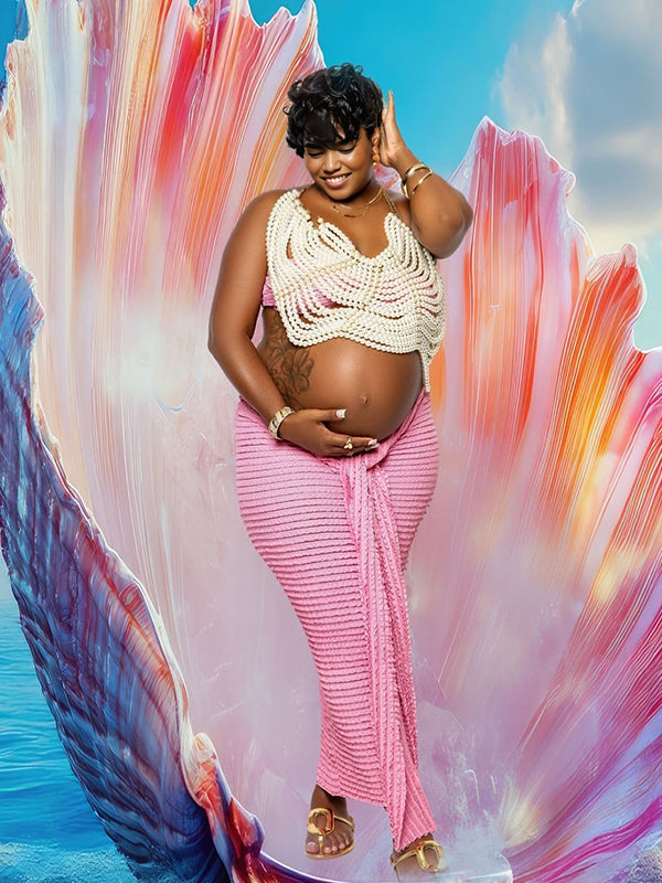 Momnfancy 2-in-1 Tube Top Crop Lace-up Bodycon Maternity Maxi Dress