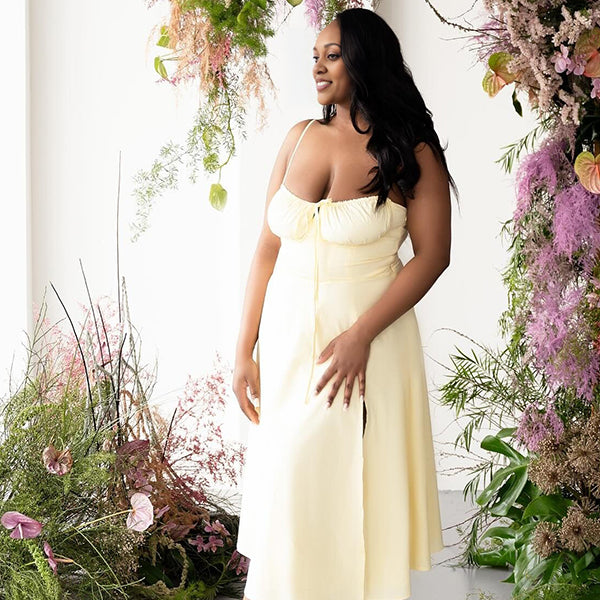Momnfancy Spaghetti Strap Tube Top A-Line Maternity Maxi Dress