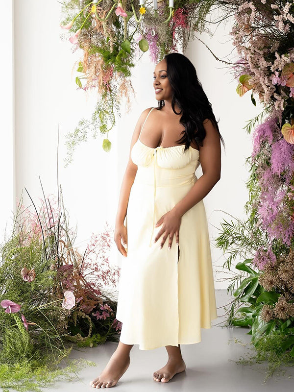 Momnfancy Spaghetti Strap Tube Top A-Line Maternity Maxi Dress