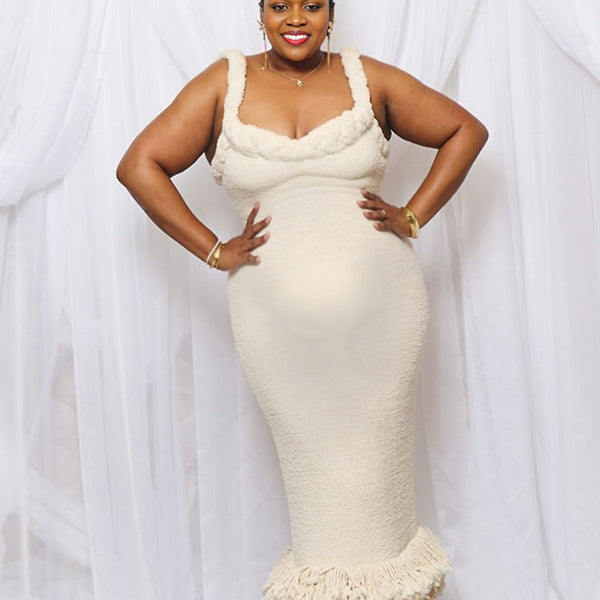 Momnfancy Spaghetti Strap Tassel Bodycon Maternity Maxi Dress