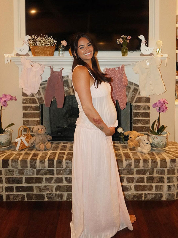 Momnfancy Spaghetti Strap Falbala Waist-cinching Ruched Maternity Jeans