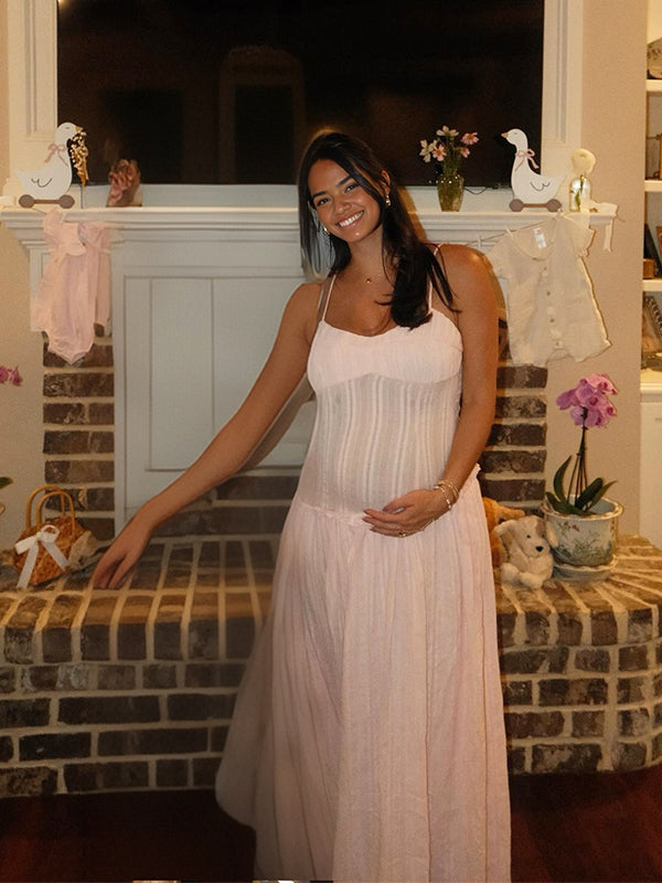 Momnfancy Spaghetti Strap Falbala Waist-cinching Ruched Maternity Jeans