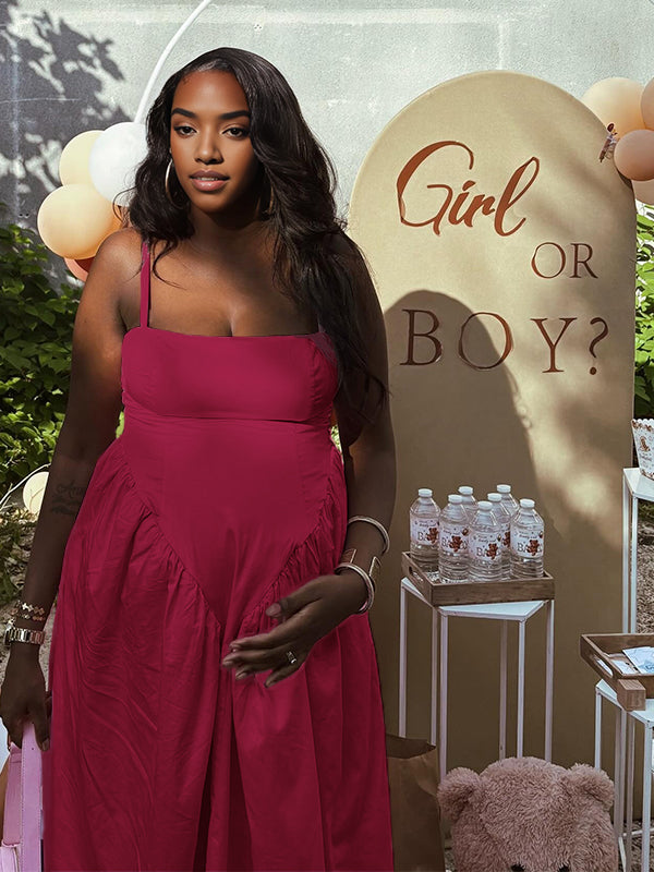 Momnfancy Square Neck Spaghetti Strap Big Swing Maternity Maxi Dress