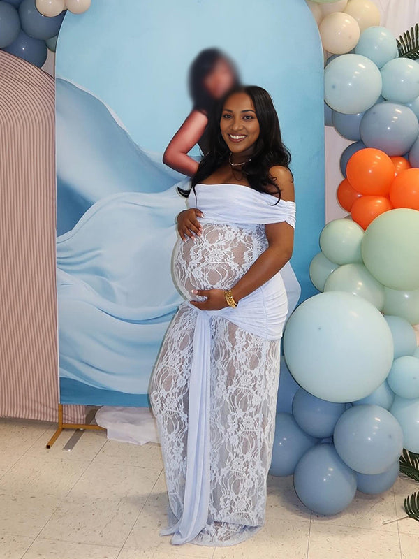 Momnfancy Draped Mermaid Bodycon Lace-up Lace Off-shoulder Party Photoshoot Maternity Maxi Dress