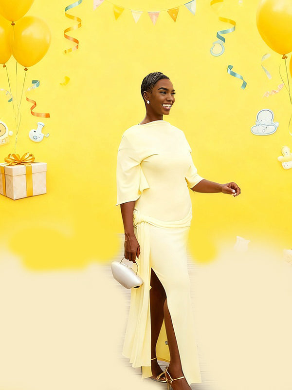 Momnfancy Dolman Sleeve Mermaid Bodycon Ruched Maternity Maxi Dress