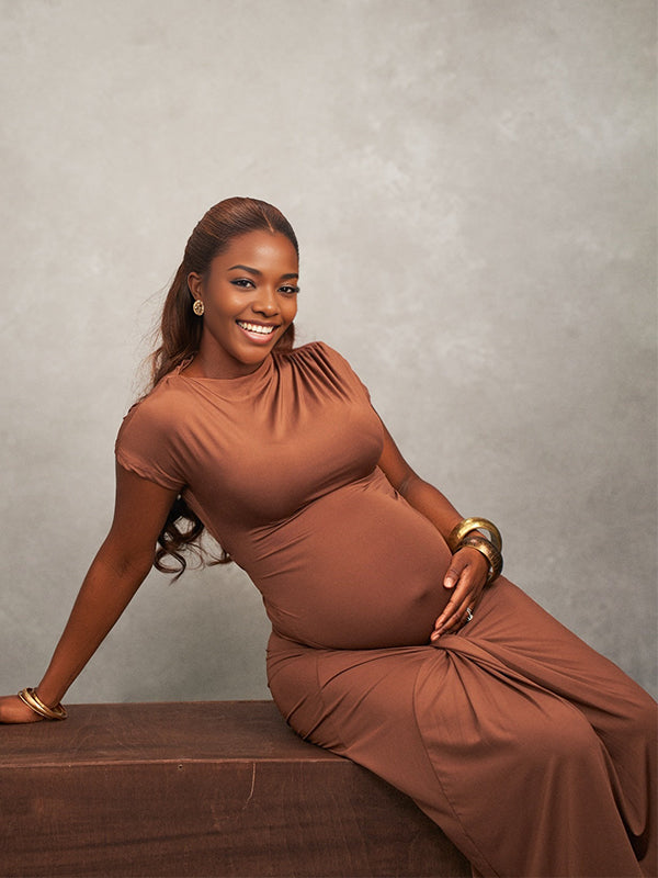 Momnfancy Ruched Lace-up Mermaid BodyconMaternity Maxi Dress