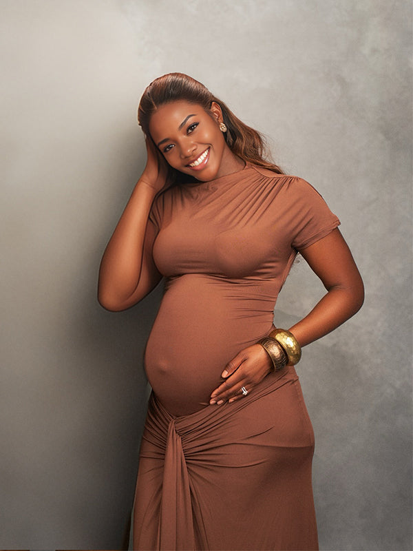 Momnfancy Ruched Lace-up Mermaid BodyconMaternity Maxi Dress