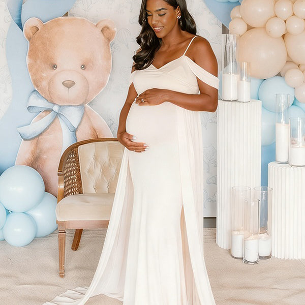 Momnfancy Spaghetti Strap Lace Trailing Baby Shower Maternity Maxi Dress