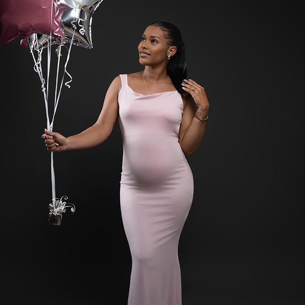 Momnfancy Open Back Bowknot Spaghetti Strap Bodycon Photoshoot Maternity Maxi Dress