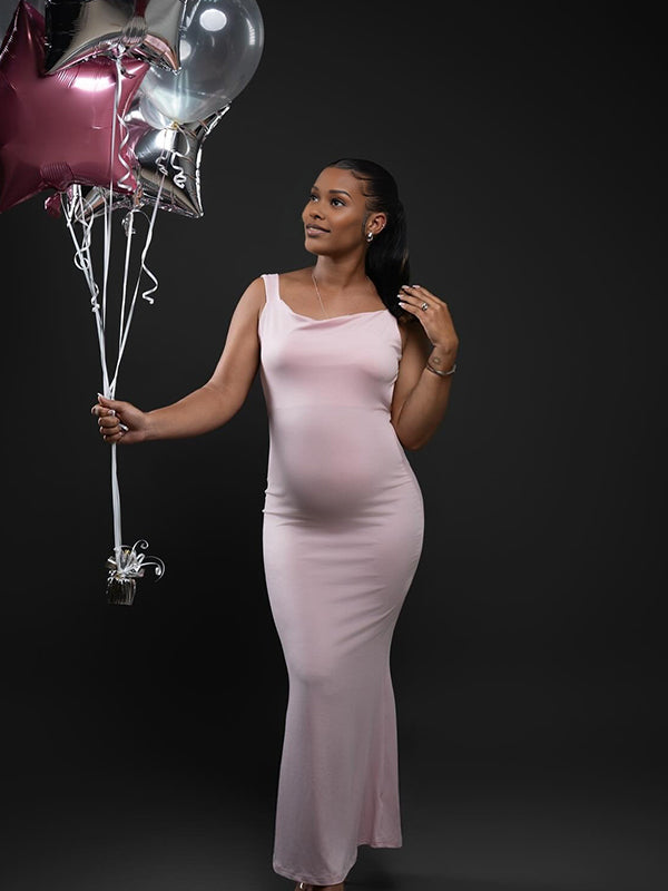 Momnfancy Open Back Bowknot Spaghetti Strap Bodycon Photoshoot Maternity Maxi Dress