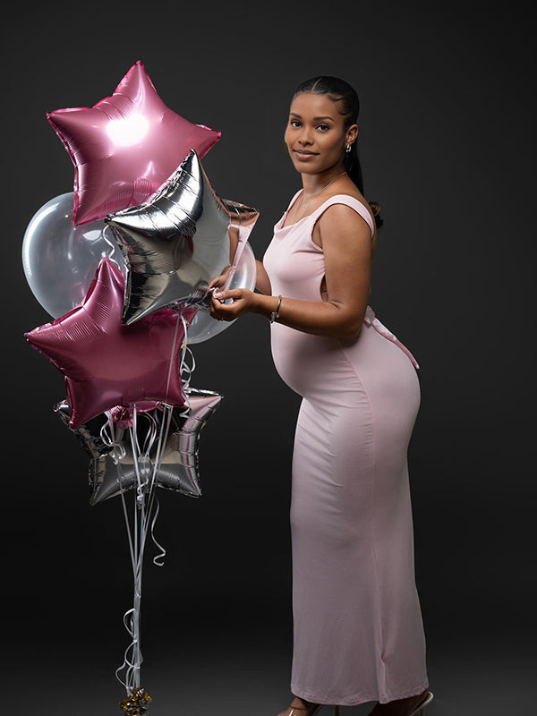 Momnfancy Open Back Bowknot Spaghetti Strap Bodycon Photoshoot Maternity Maxi Dress